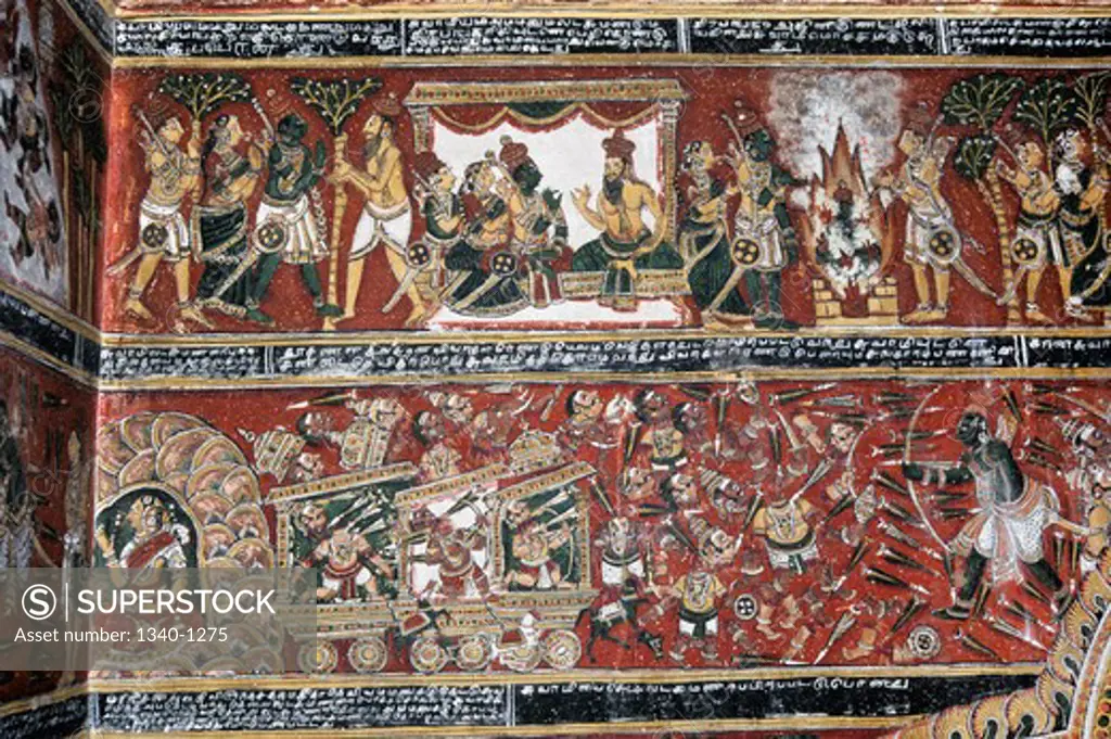 India, Tamil Nadu, murals in Bodinayakanur palace, 18th century