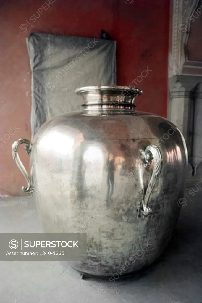 Large silver pot in a palace, Jaipur City Palace, Jaipur, Rajasthan, India