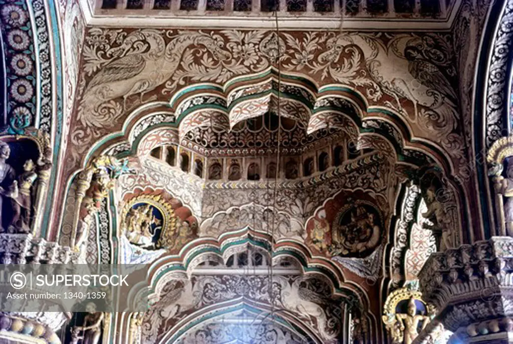 Interiors of a palace, Maratha Darbar Hall, Thanjavur Palace, Thanjavur, Tamil Nadu, India