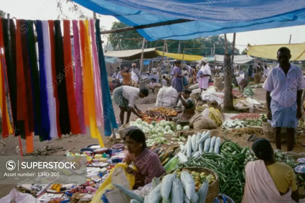 Group of people in a street market, Tamil Nadu, India