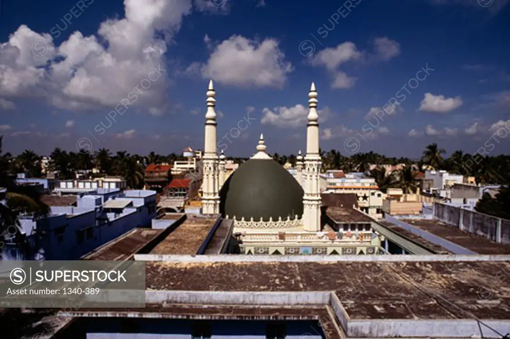 India, Tamil Nadu, Kayalpatnam, High angle view of Malhara Arabic School