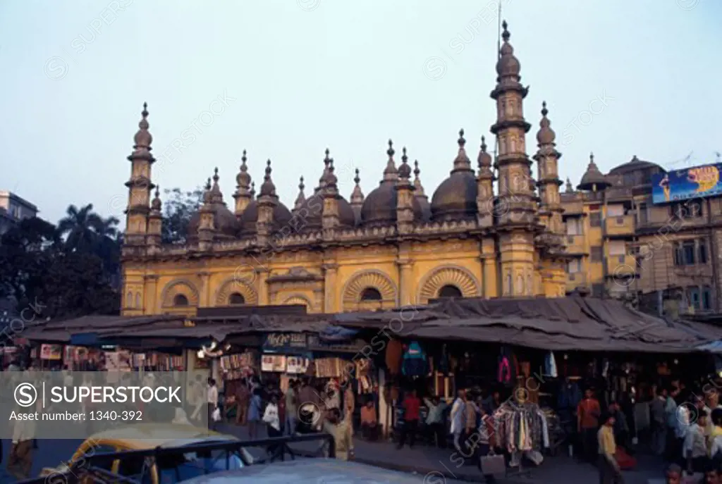 Market stalls near a mosque, Tipu Sultan Mosque, Calcutta, West Bengal, India