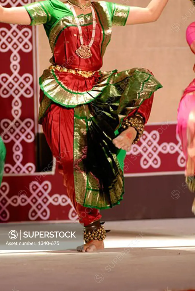 Low section view of a woman performing Bharatnatyam, a classical dance of India, India