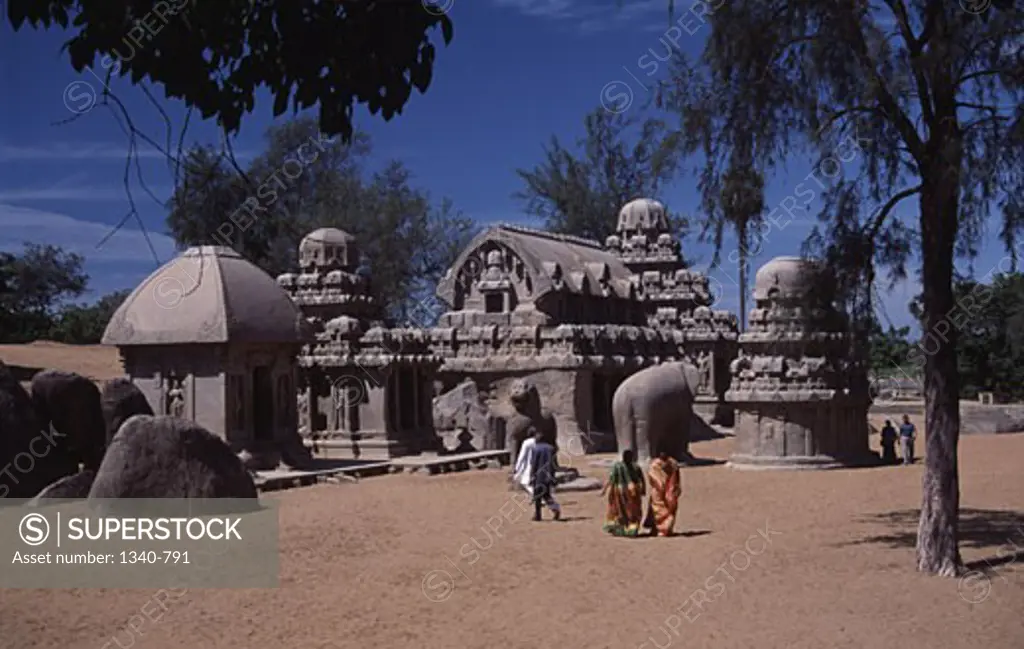 Ruins of monolithic rock-cut shrines, Dharmaraja Ratha, Mahabalipuram, Tamil Nadu, India