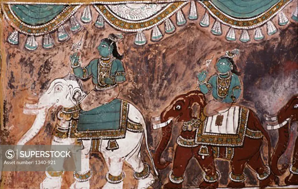 Mural from Ramayana on the wall of a temple, Alagar Koyil, Madurai, Tamil Nadu, India