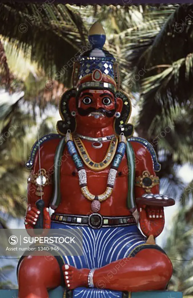 Close-up of a statue of a guardian deity, Tamil Nadu, India