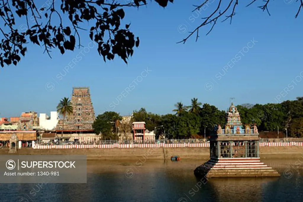 Temple in the middle of a pond, Kapaleeshwarar Temple, Mylapore, Chennai, Tamil Nadu, India