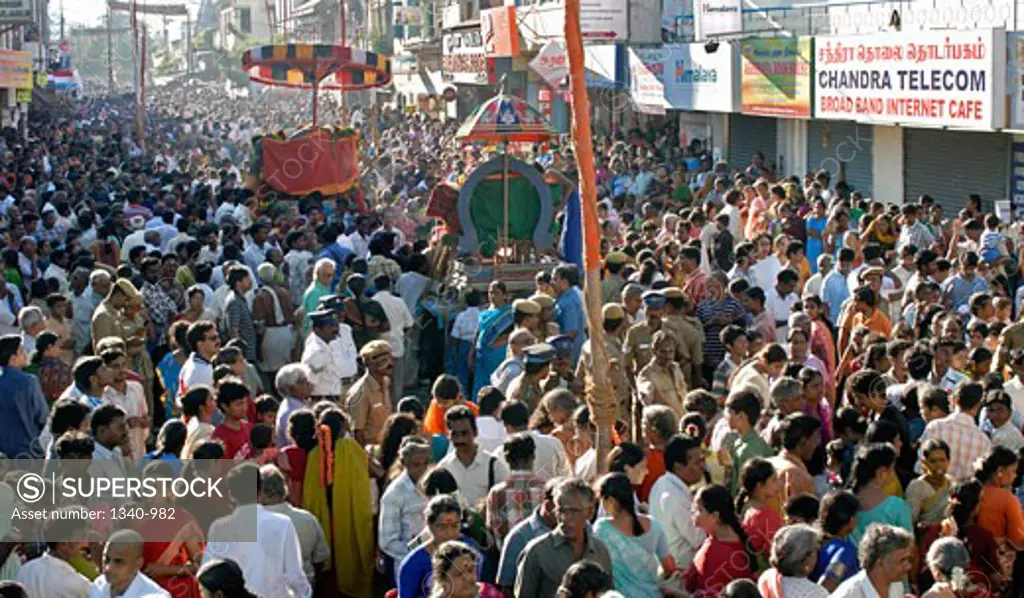 Devotees walking on a road, Kapaleeshwarar Temple, Mylapore, Chennai, Tamil Nadu, India