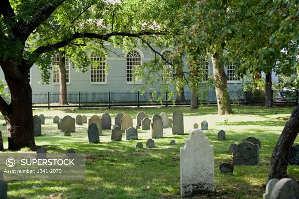 Tombstones in a cemetery, Harvard Square, Cambridge, Massachusetts, USA