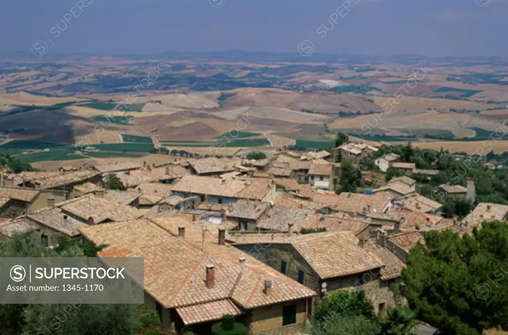 High angle view of houses in a town, Montalcino, Tuscany, Italy
