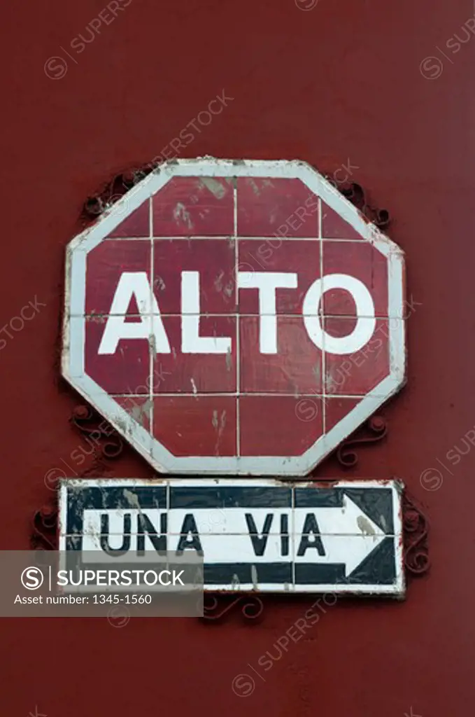 Close-up of Stop sign, Antigua, Guatemala