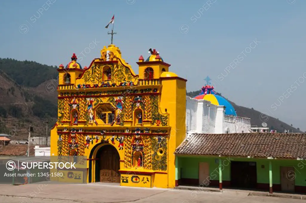 Facade of a church, San Andres Xecul, Guatemala