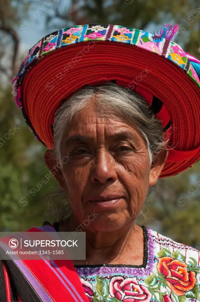 Portrait of a senior woman in traditional clothing, Santiago Atitlan, Lake Atitlan, Guatemala