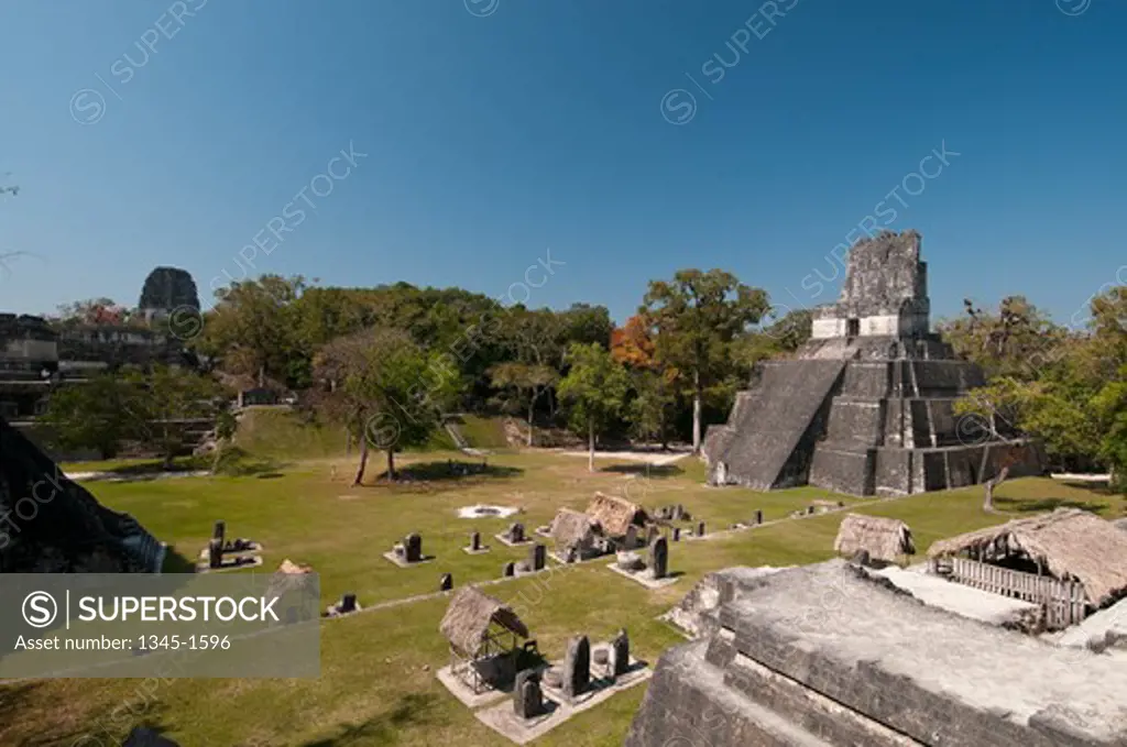 High angle view of a temple, Tikal Temple II, Great Plaza, Tikal National Park, Tikal, Guatemala