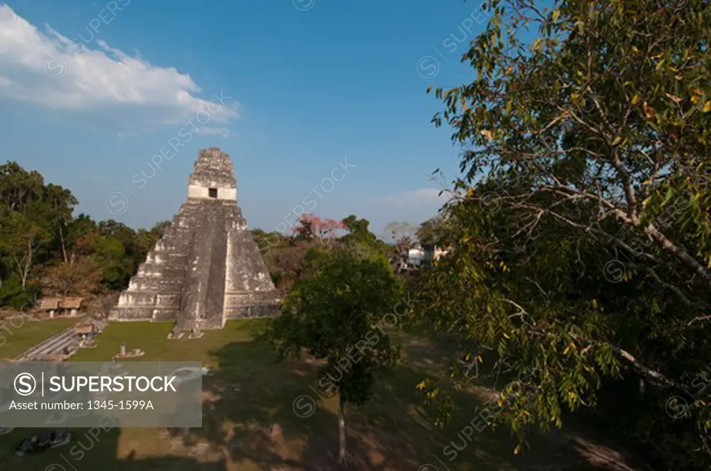 Facade of a temple, Tikal Temple I, Great Plaza, Tikal National Park, Tikal, Guatemala
