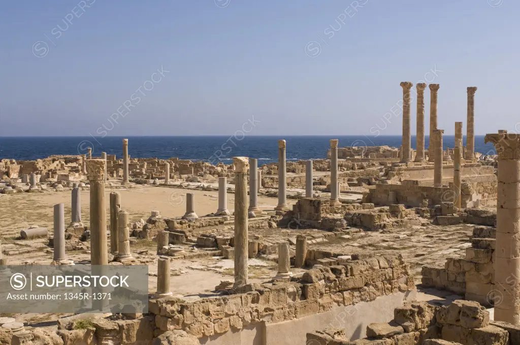 Ruins of buildings in an ancient Roman city, Sabratha, Tripolitania, Libya
