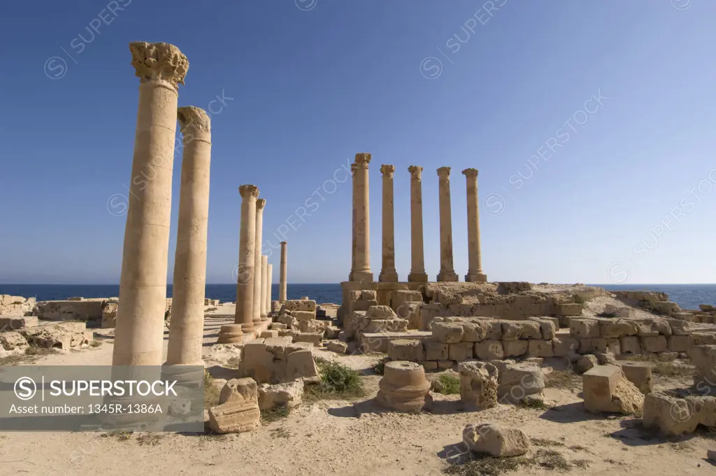 Ruins of buildings in an ancient Roman city, Sabratha, Tripolitania, Libya