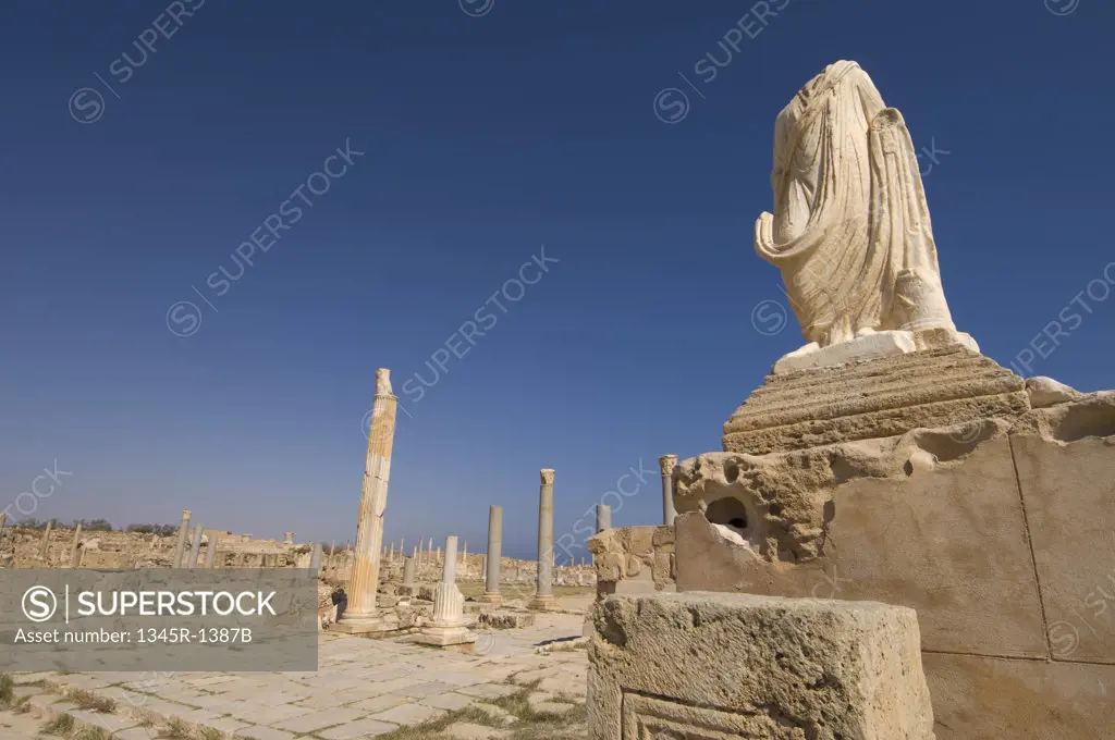 Ruins of a headless statue, Sabratha, Tripolitania, Libya