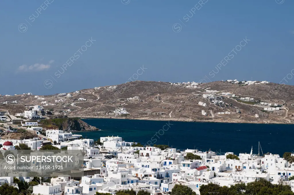 High angle view of a cityscape, Mykonos Town, Mykonos, Cyclades Islands, Greece