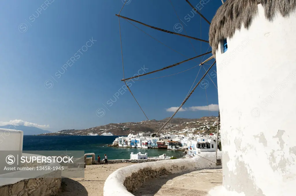 Traditional windmill, Mykonos Town, Mykonos, Cyclades Islands, Greece