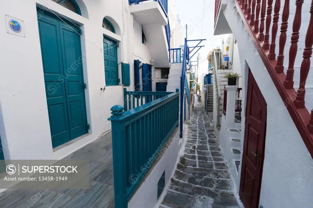 Narrow alley, Mykonos Town, Mykonos, Cyclades Islands, Greece