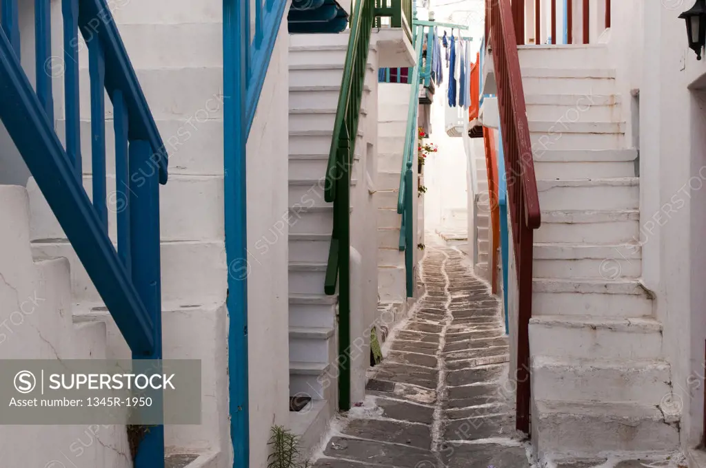 Narrow alley, Mykonos Town, Mykonos, Cyclades Islands, Greece