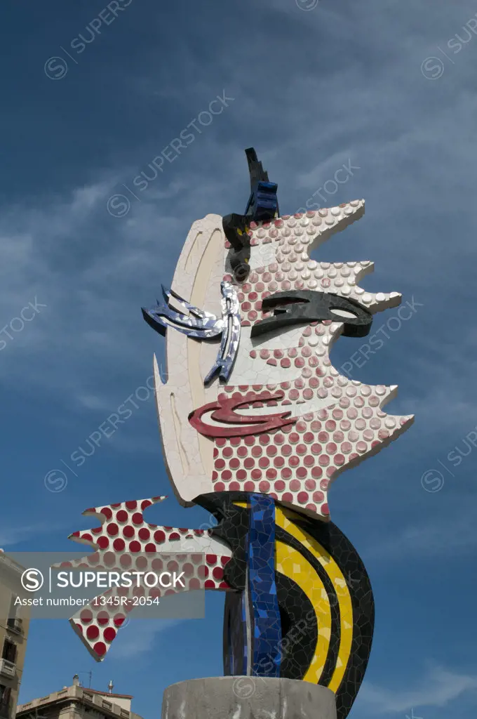 Spain, Barcelona, Placa d'Antoni Lopez, Sculpture 'Barcelona Head' by Roy Lichtenstein