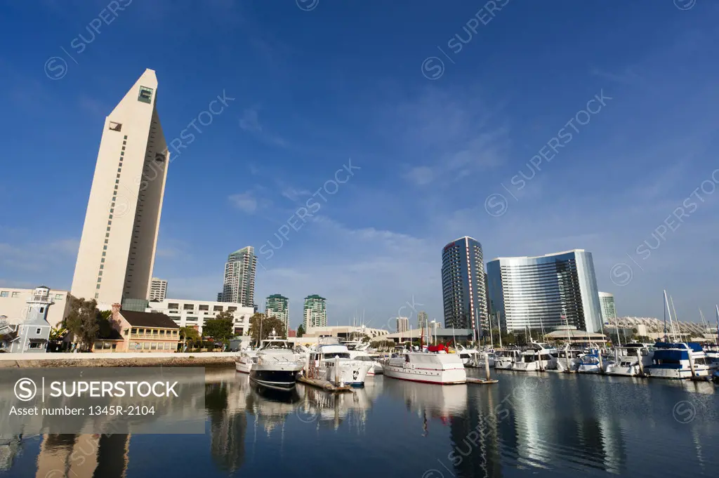 USA, California, San Diego, Marina and skyline