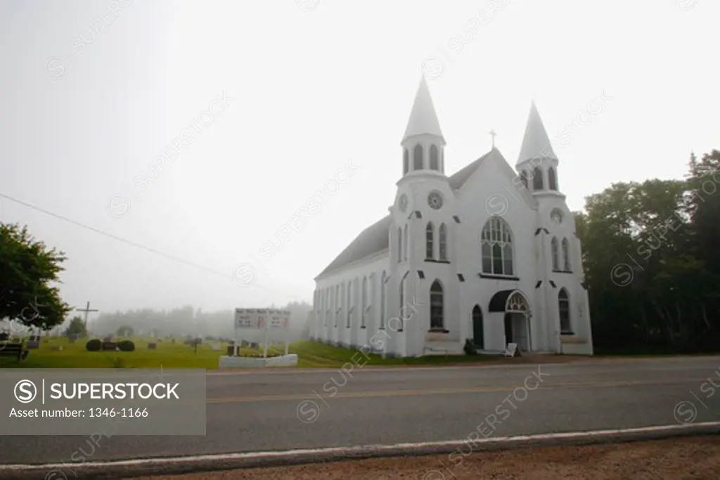 Church at the roadside, St. Peter's Church, Cape Breton Highlands National Park, Cape Breton Island, Nova Scotia, Canada