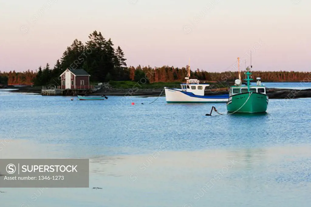 Fishing boat near a shack, Blue Rocks, Lunenburg, Nova Scotia, Canada