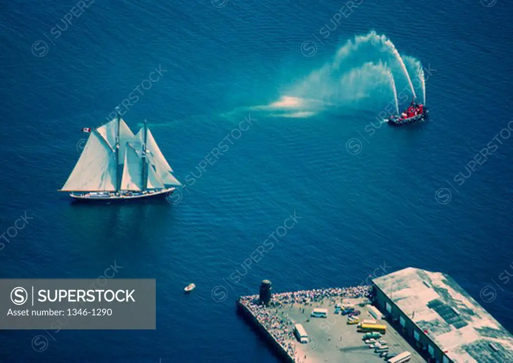 Sailboat taking part in the Parade of Sail during the tall ships festival, Halifax, Nova Scotia, Canada