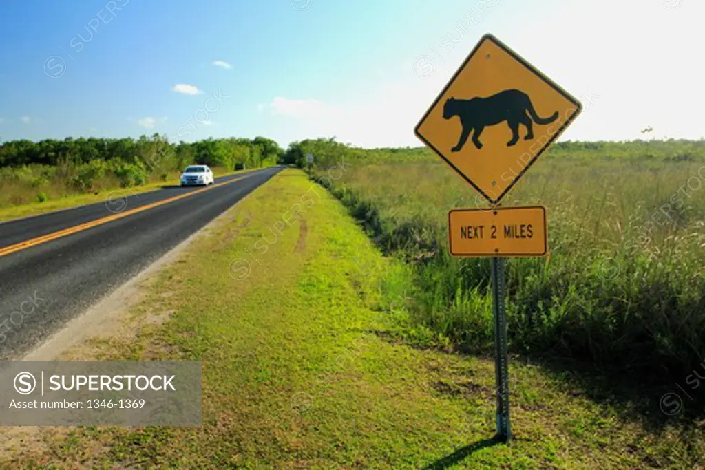 Florida Panther Crossing Sign in Everglades National Park, Florida, USA
