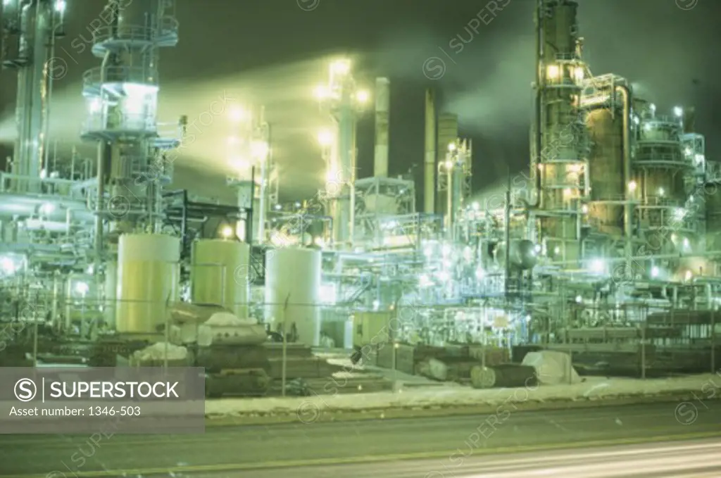 Oil industry lit up at night