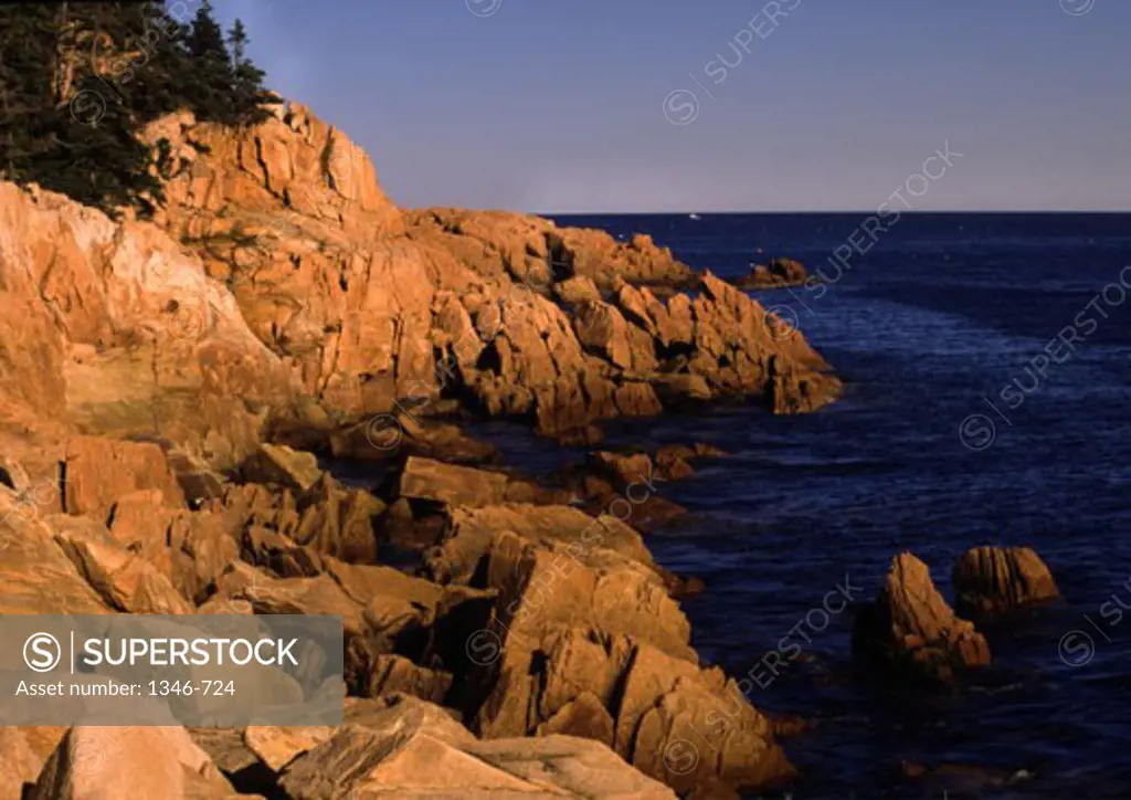 High angle view of rock formations on the coast, Mount Desert Island, Acadia National Park, Maine, USA