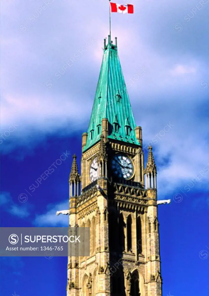 Low angle view of a clock tower, Peace Tower, Canadian Parliament, Ottawa, Ontario, Canada