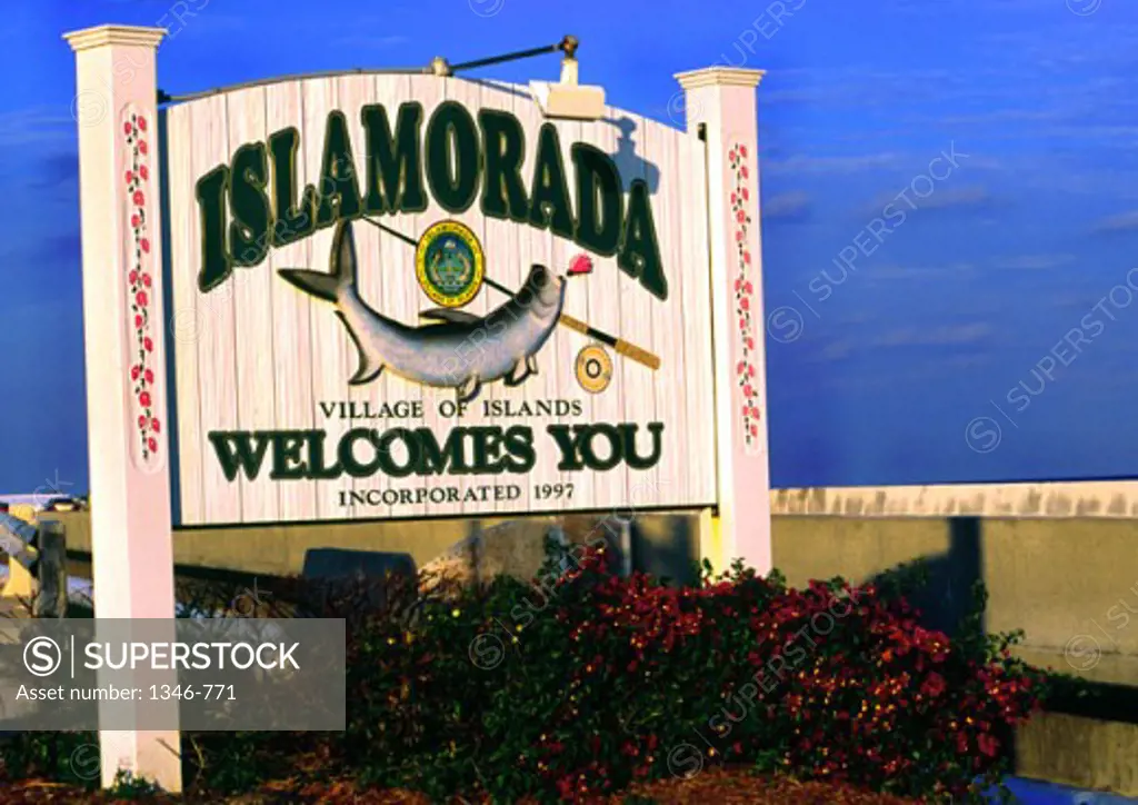 Close-up of a welcome sign, Islamorada, Florida, USA
