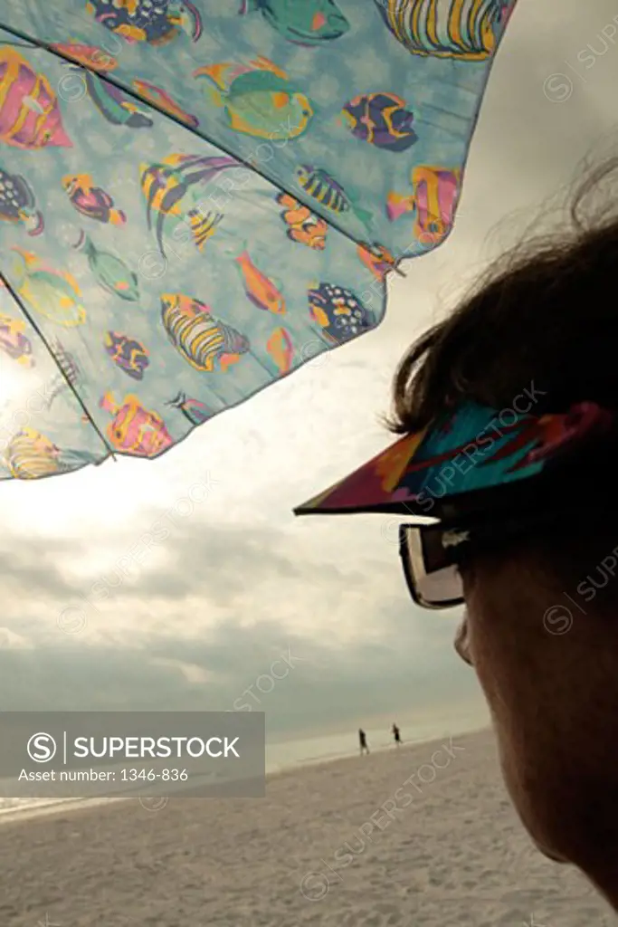 Close-up of a woman on the beach