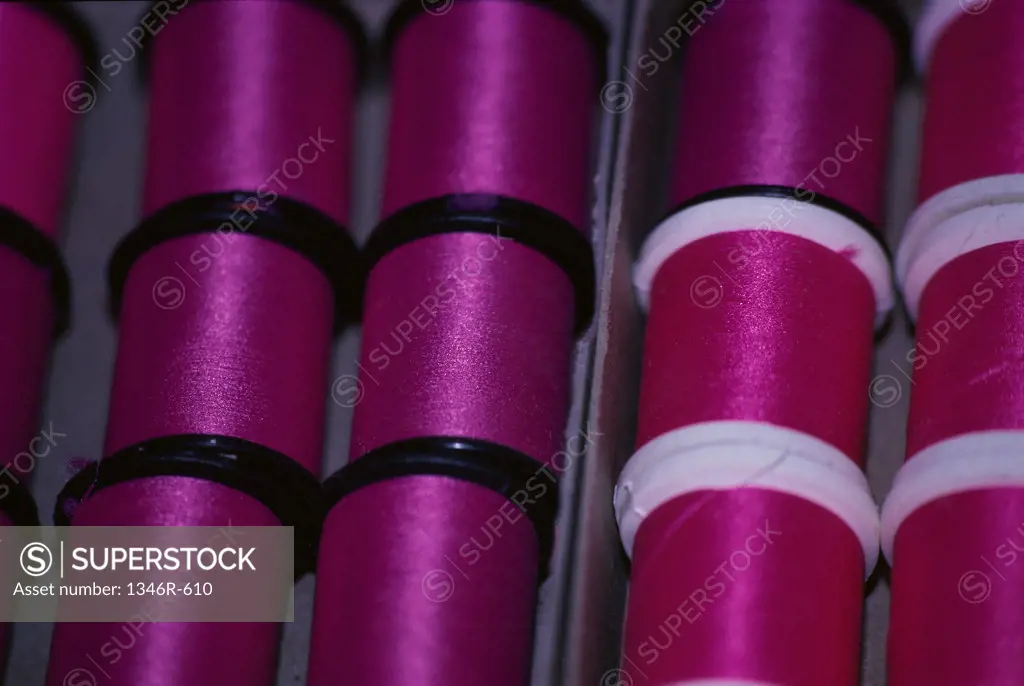 Close-up of spools of thread