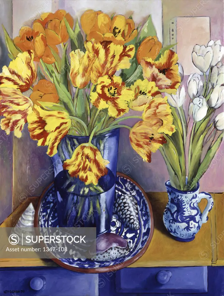 Tulips & Shells  1997 Isy Ochoa (b.1961 French) Oil on canvas 