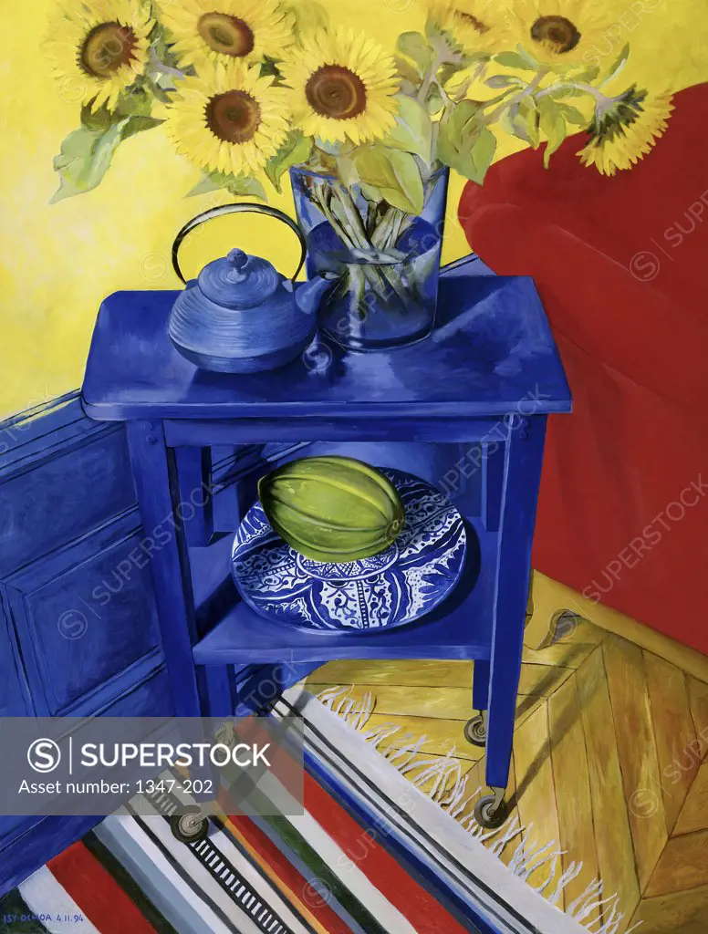 Sunflowers and Melon of Spain 1994 Isy Ochoa (b.1961 French) Oil on canvas