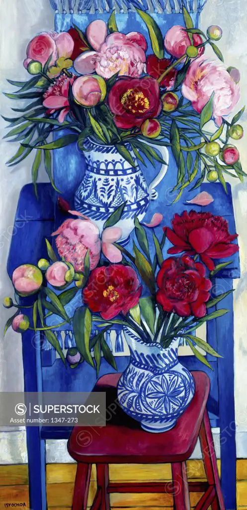 Diptyque aux Pivoines et aux Lys I Diptych with Peonies and Lilies I 2006 Isy Ochoa (b.1961 French) Oil on Canvas