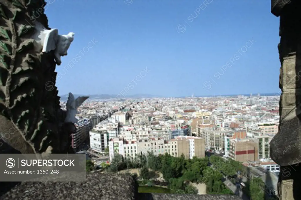 High angle view of buildings in a city, Barcelona, Spain