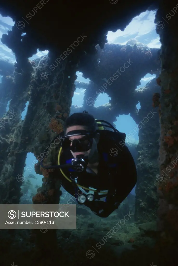 Close-up of a scuba diver underwater