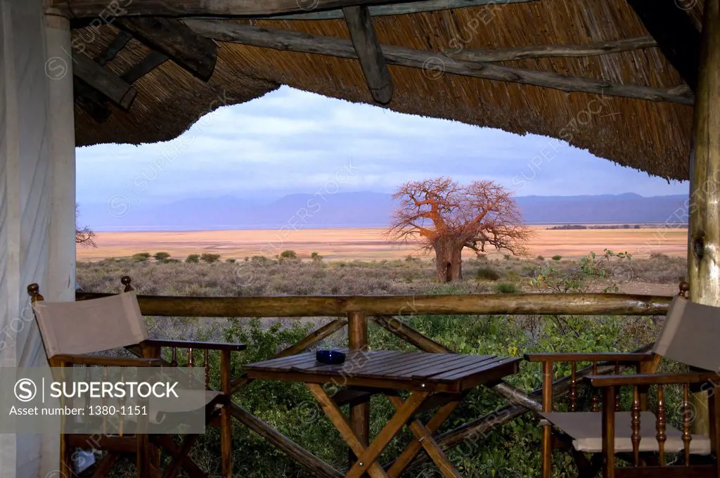 Chairs and table in a lodge, Lake Manyara National Park, Tanzania
