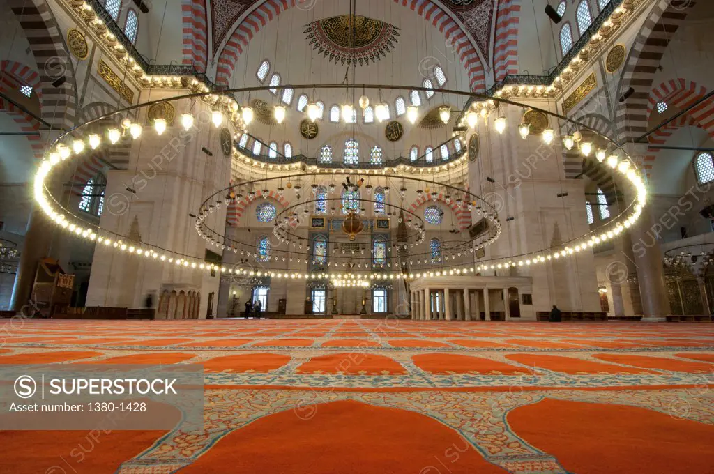 Interiors of a mosque, Suleymaniye Mosque, Istanbul, Turkey