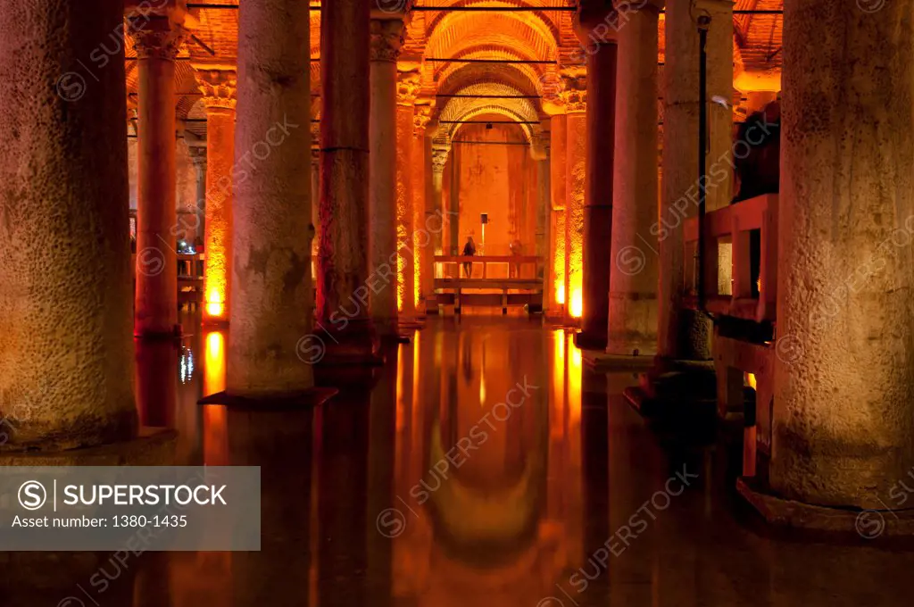 Interiors of Basilica Cistern, Istanbul, Turkey