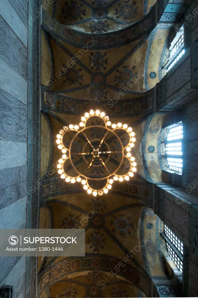 Low angle view of a chandelier in a museum, Aya Sofya, Istanbul, Turkey