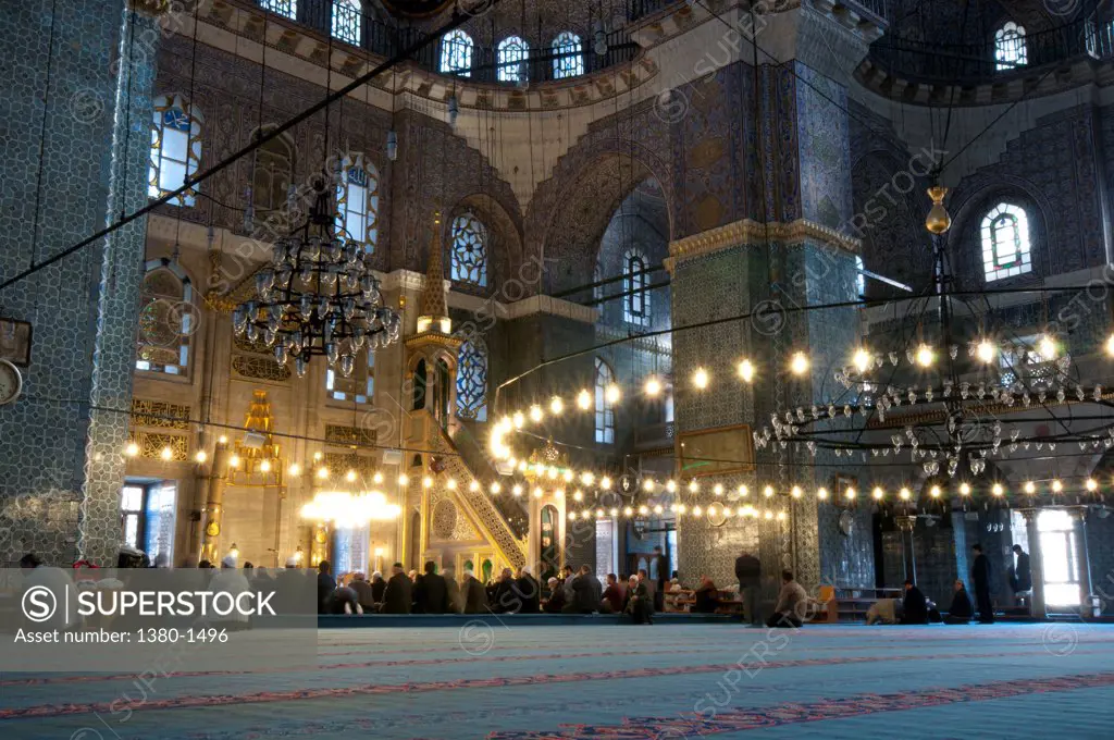 Interiors of a mosque, Yeni Cami Mosque, Eminonu, Istanbul, Turkey