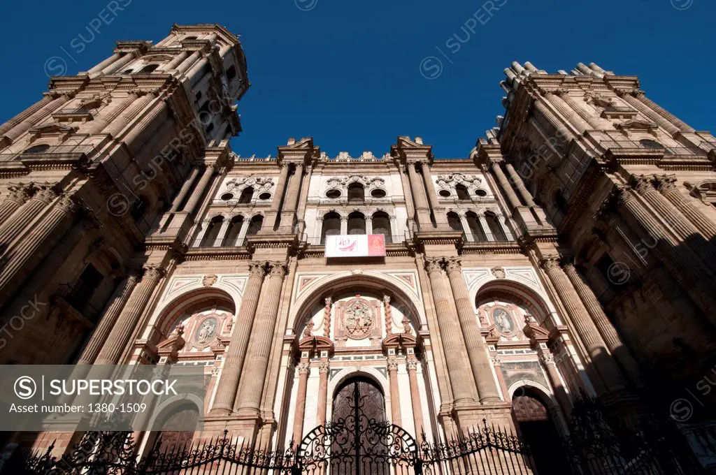 Low angle view of the Malaga Cathedral, Malaga, Andalusia, Spain
