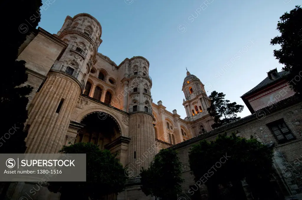 Low angle view of the Malaga Cathedral, Malaga, Andalusia, Spain
